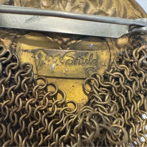 Jack Smile Vintage Brass Angel Cherub Heart & Rhinestone Brooch Pin 6" - Picture 3 of 3